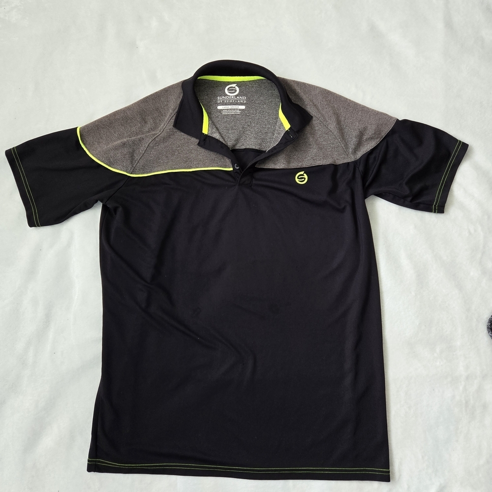 Men's Black and Gray Polo Shirt with Lime Accents